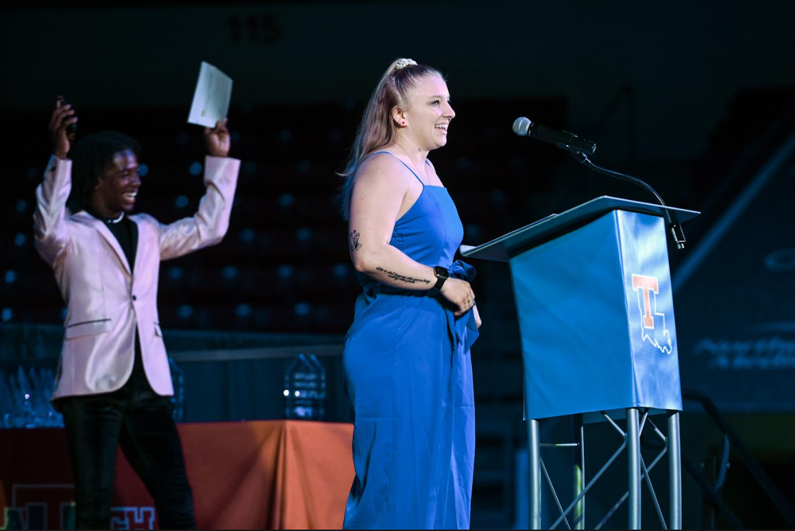 Founder speaking at award ceremony